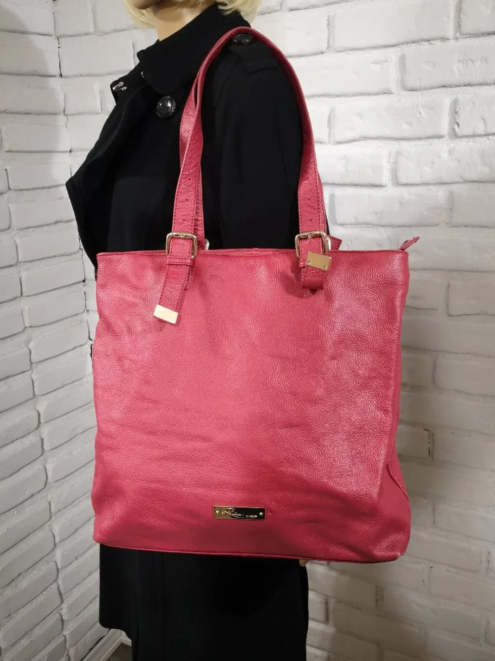 Raisa by Heys Pink Adjustable Strap Pebble Finish Leather Large Tote Bag Lined - Picture 1 of 15
